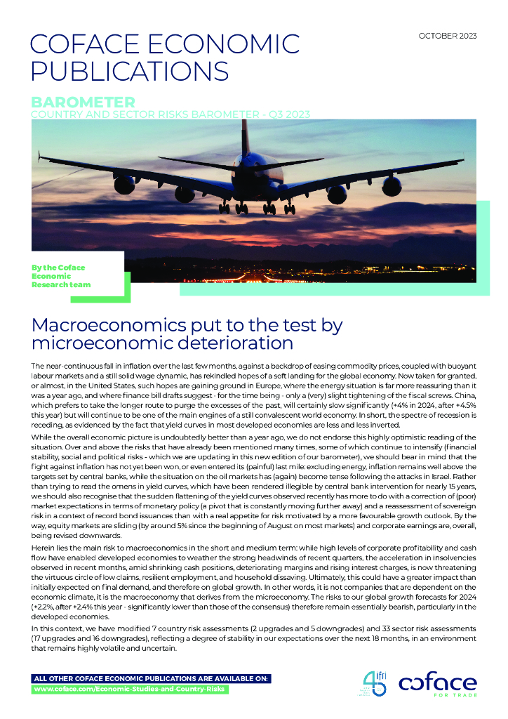 MACROECONOMICS PUT TO THE TEST BY MICROECONOMIC DETERIORATION IN COFACE BAROMETER FOR Q3-2023