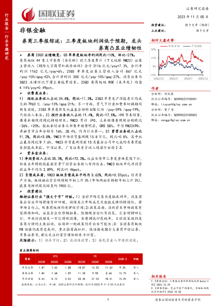 国联证券：<em>券商</em>三季报综述：三季度板块利润低于预期，龙头<em>券商</em>凸显业绩韧性