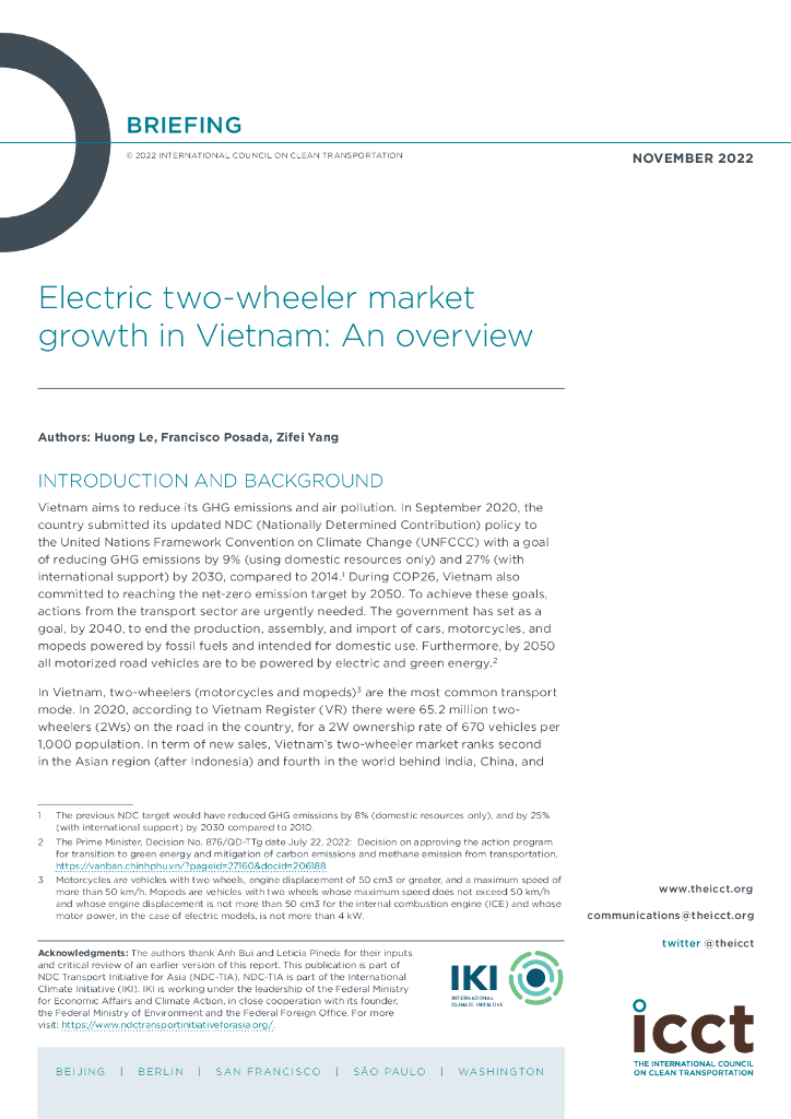 国际清洁交通委员会：ELECTRIC TWO-WHEELER MARKET GROWTH IN VIETNAM：AN OVERVIEW