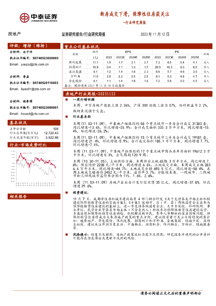 中泰证券:房地产行业研究周报:新房成交下滑,保障性住房获关注