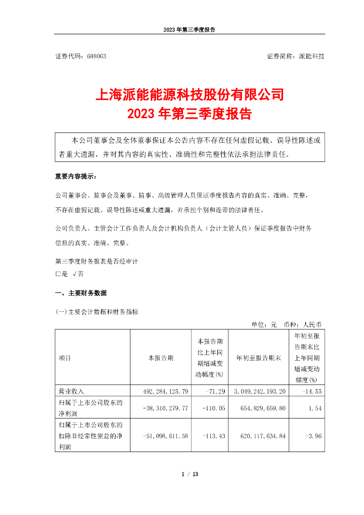 688063-派能科技：上海派能<em>能源</em>科技股份有限公司2023年第三季度报告 海报