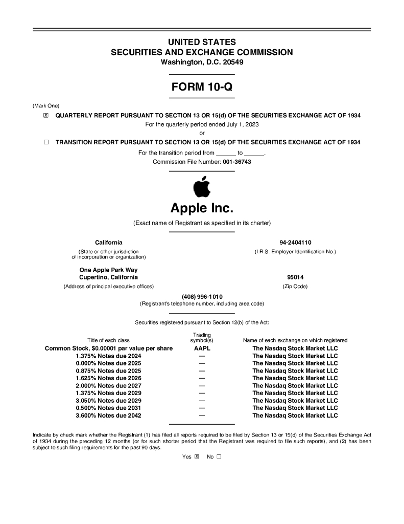 Apple苹果2023年第三季度公司财报（英文版）