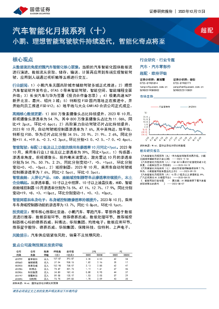 国信证券：汽车智能化月报系列（十）：小鹏、理想智能驾驶软件持续迭代，智能化奇点将至