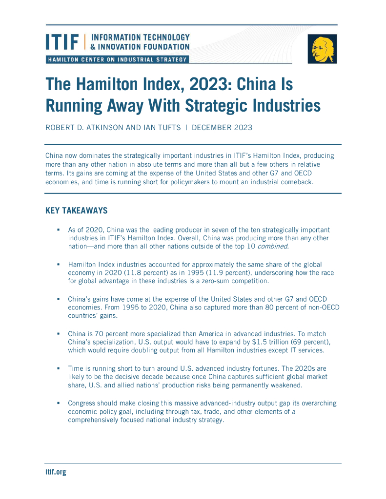 ITIF：2023年中国主导战略性产业：留给美国的时间不多了（英文版）
