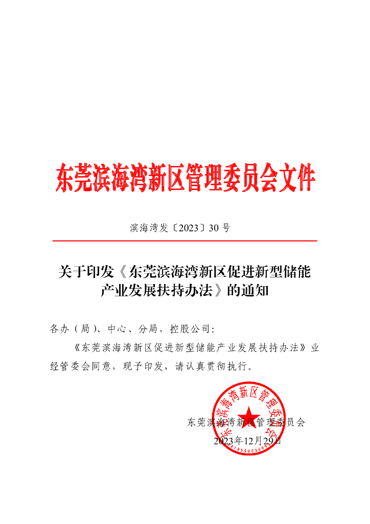 东莞滨海湾：东莞滨海湾新区促进新型储能产业发展扶持办法