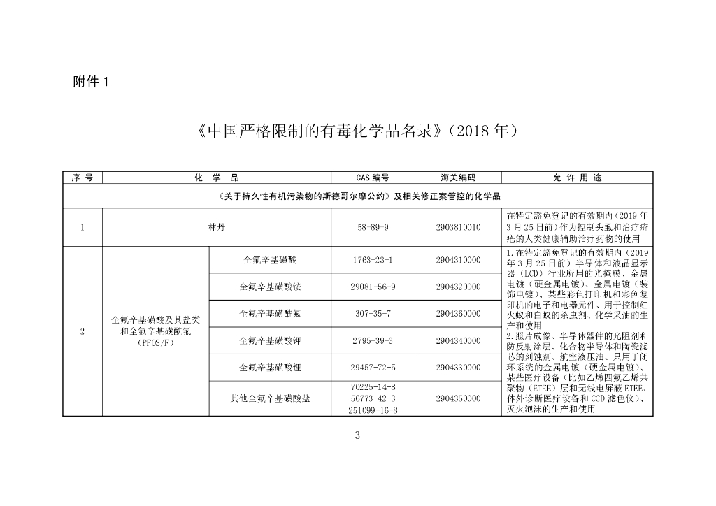 生态环境部：中国严格限制的有毒化学品名录（2018年）