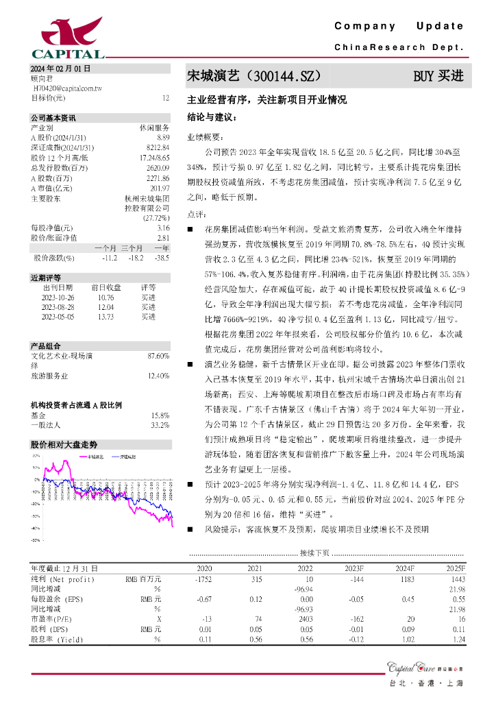 群益证券：宋城演艺（300144）-主业经营有序，关注新项目开业情况