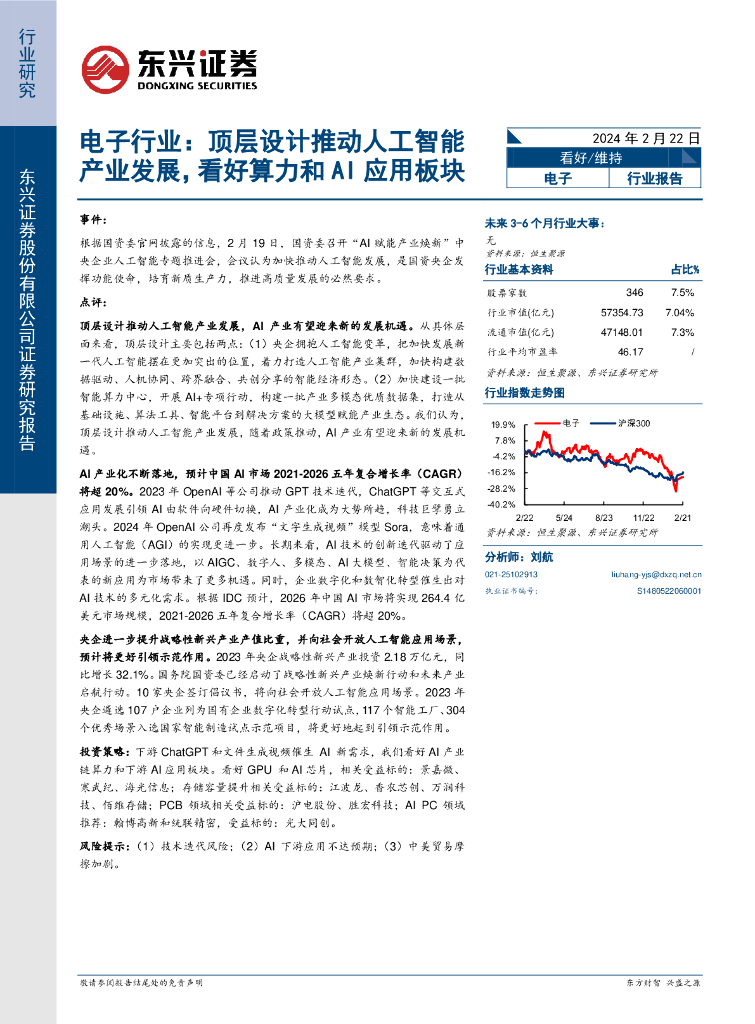 东兴证券：电子行业：顶层设计推动人工智能产业发展，看好算力和AI应用板块 海报