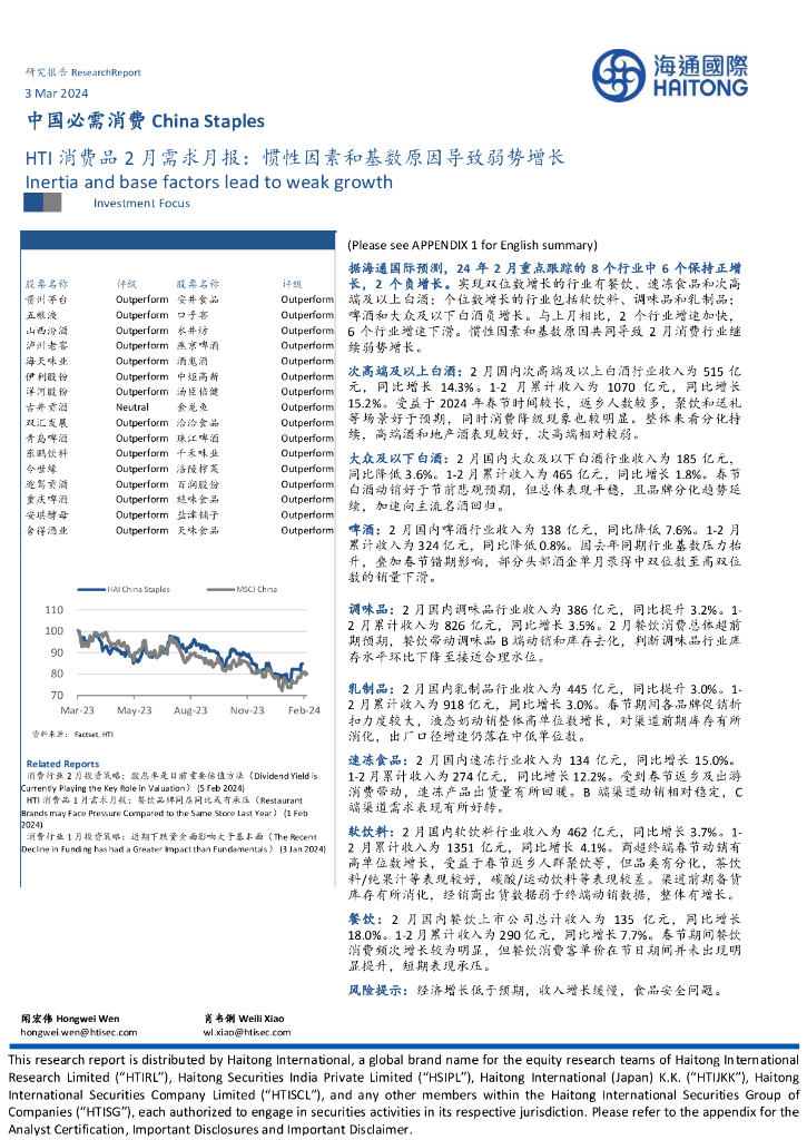 海通国际：HTI消费品2月需求月报：惯性因素和基数原因导致弱势增长