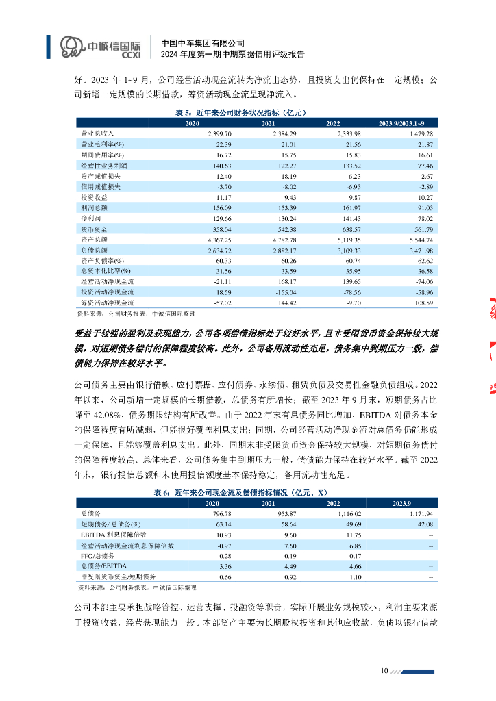 中诚信：中国中车集团有限公司2024年度第一期中期票据信用评级报告_第10页