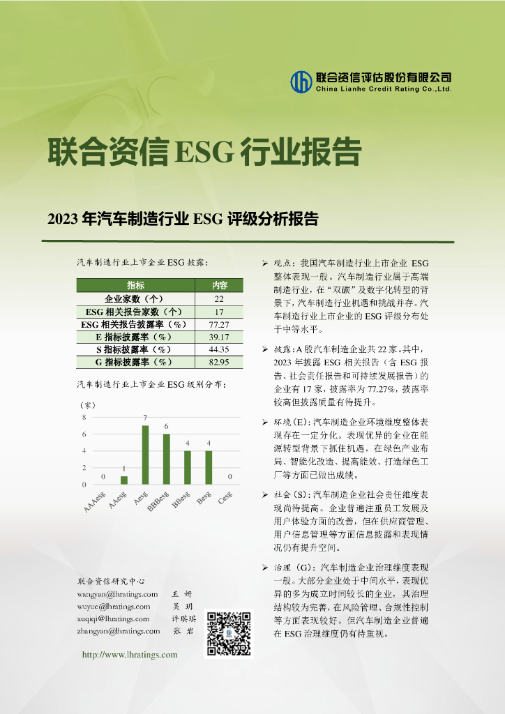 联合资信：2023年汽车制造行业ESG评级分析报告