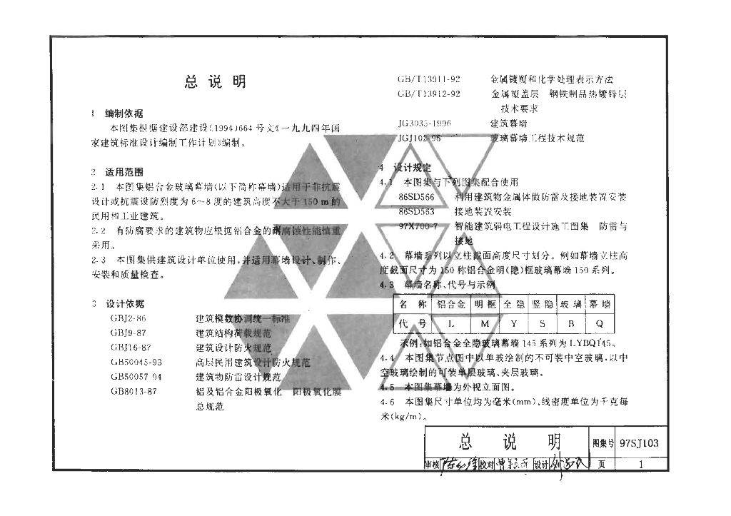 97SJ103（一~十二）铝合金明框玻璃幕墙图集