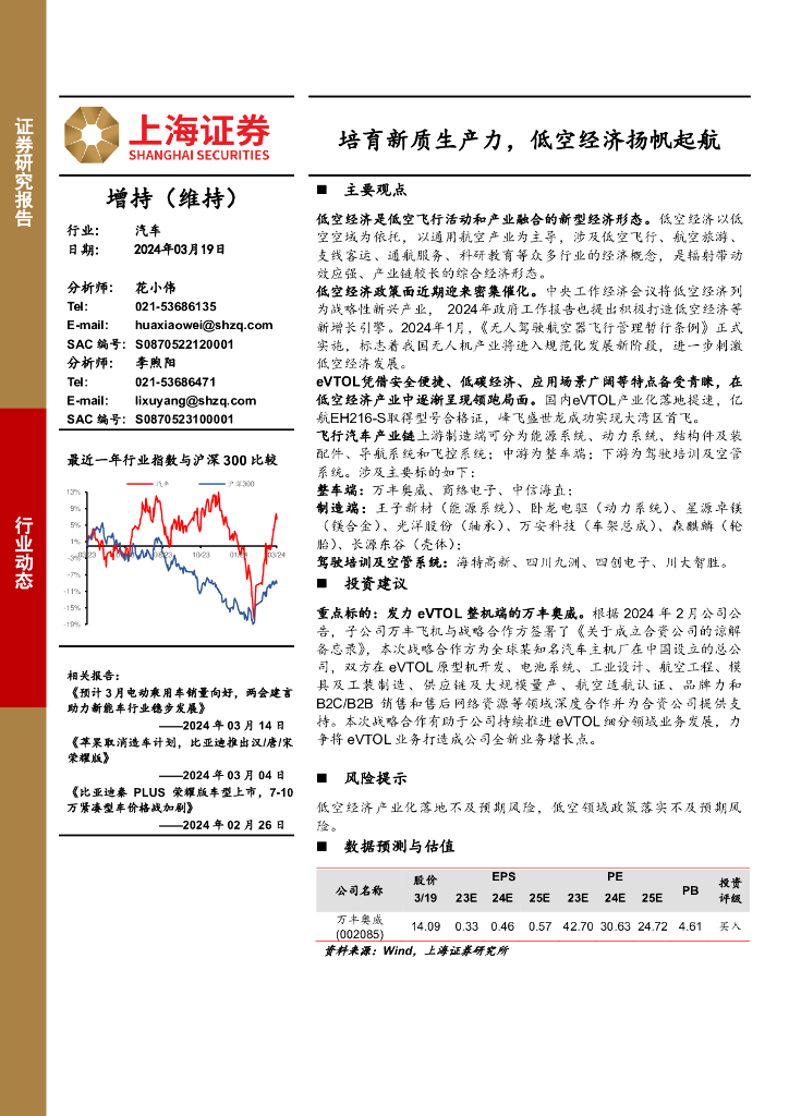 上海证券：汽车行业动态：培育<em>新质生产力</em>，低空经济扬帆起航 海报
