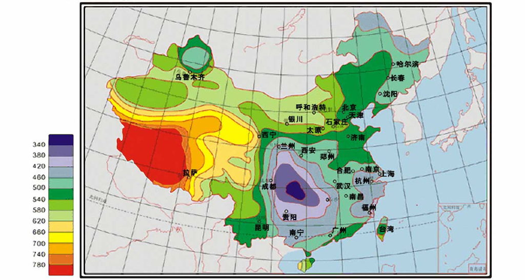 中国各省份太阳能资源分布图