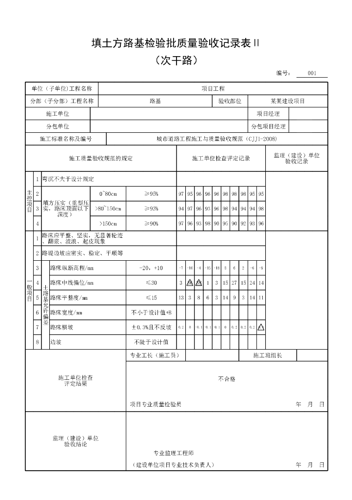 安徽城镇道路工程路基验收记录表36P_第6页