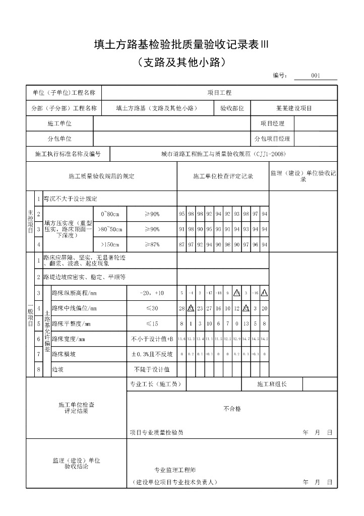 安徽城镇道路工程路基验收记录表36P_第8页