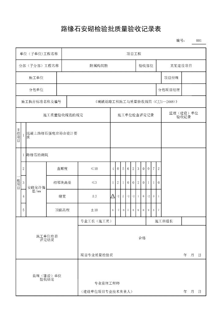 安徽城镇道路附属构筑物验收记录表格20P_第2页