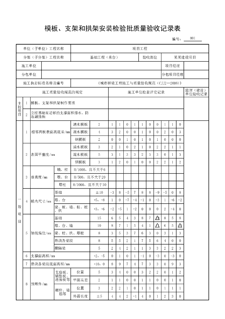 安徽城市桥梁工程承台质量验收资料表格17P_第8页