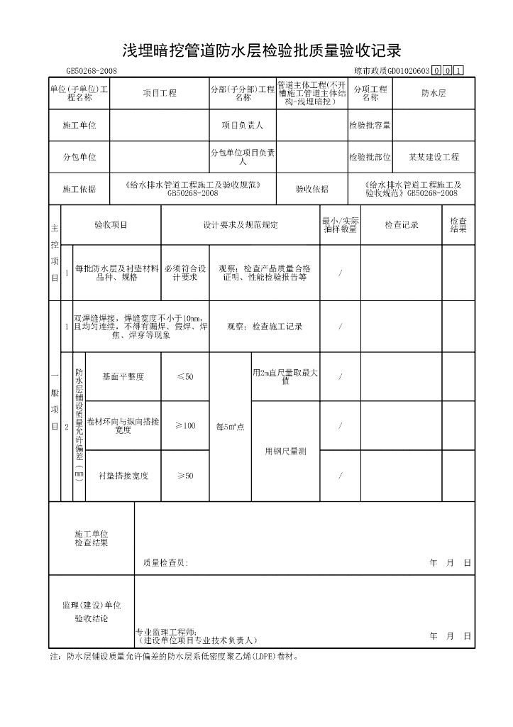 海南市政给排水工程浅埋暗挖资料表格15P_第7页