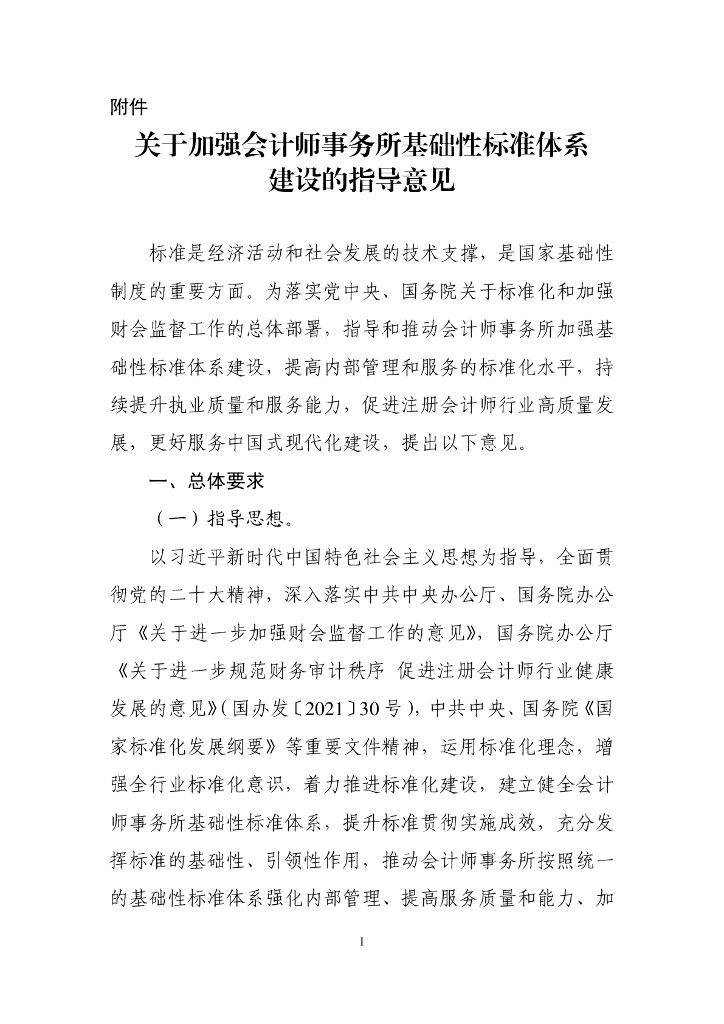 关于加强会计师事务所基础性标准体系建设的指导意见