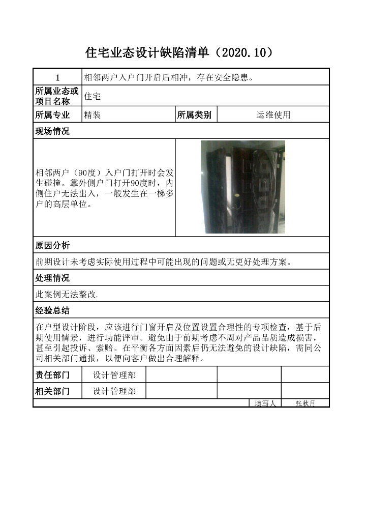 住宅业态设计缺陷清单（2020年）