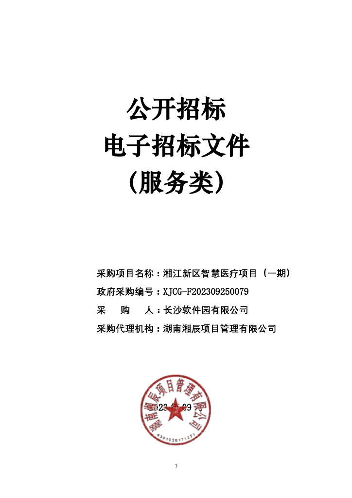 智慧医疗-长沙软件园有限公司湘江新区智慧医疗项目（一期）招标文件