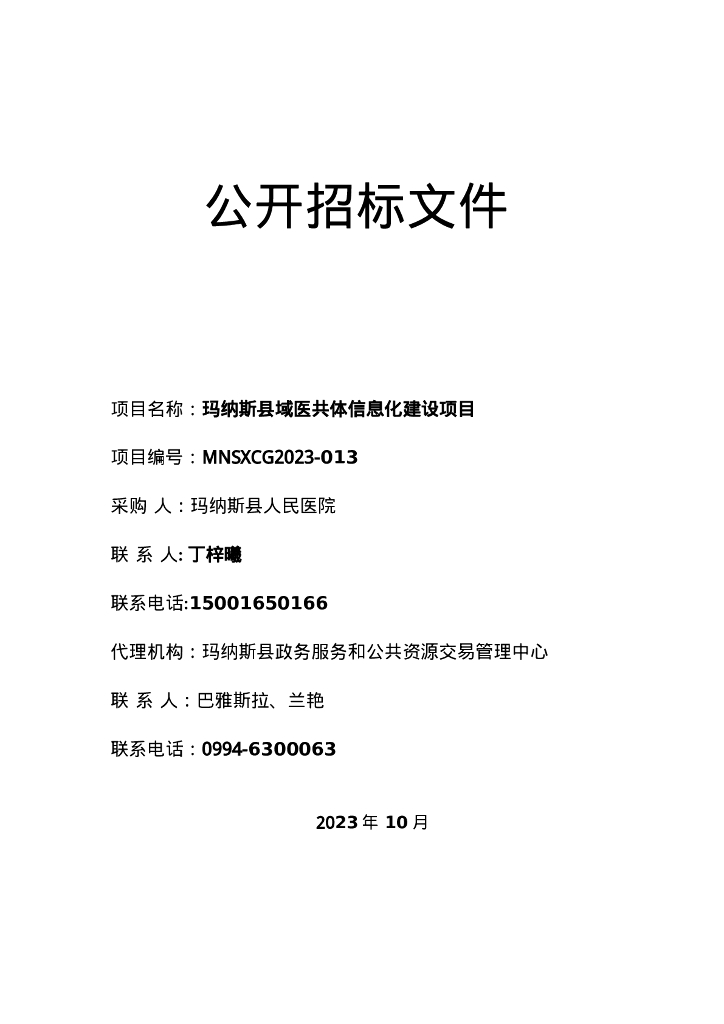 玛纳斯县域医共体信息化建设项目招标文件