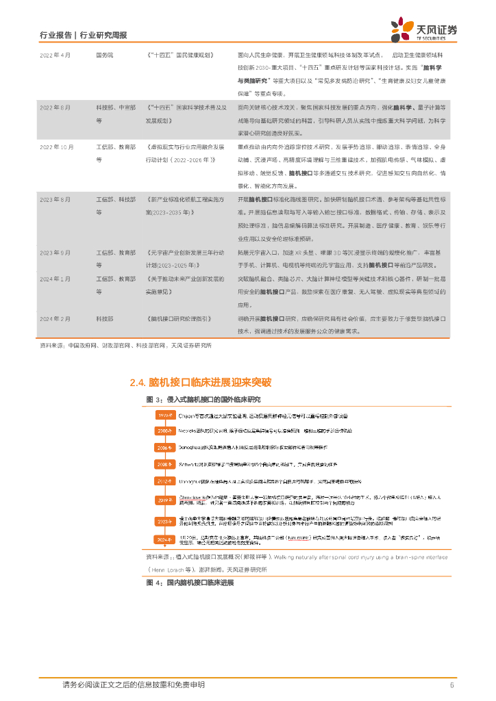天风证券：医药生物行业研究周报：积极关注脑机接口作为医药新质生产力的主题投资机会_第6页