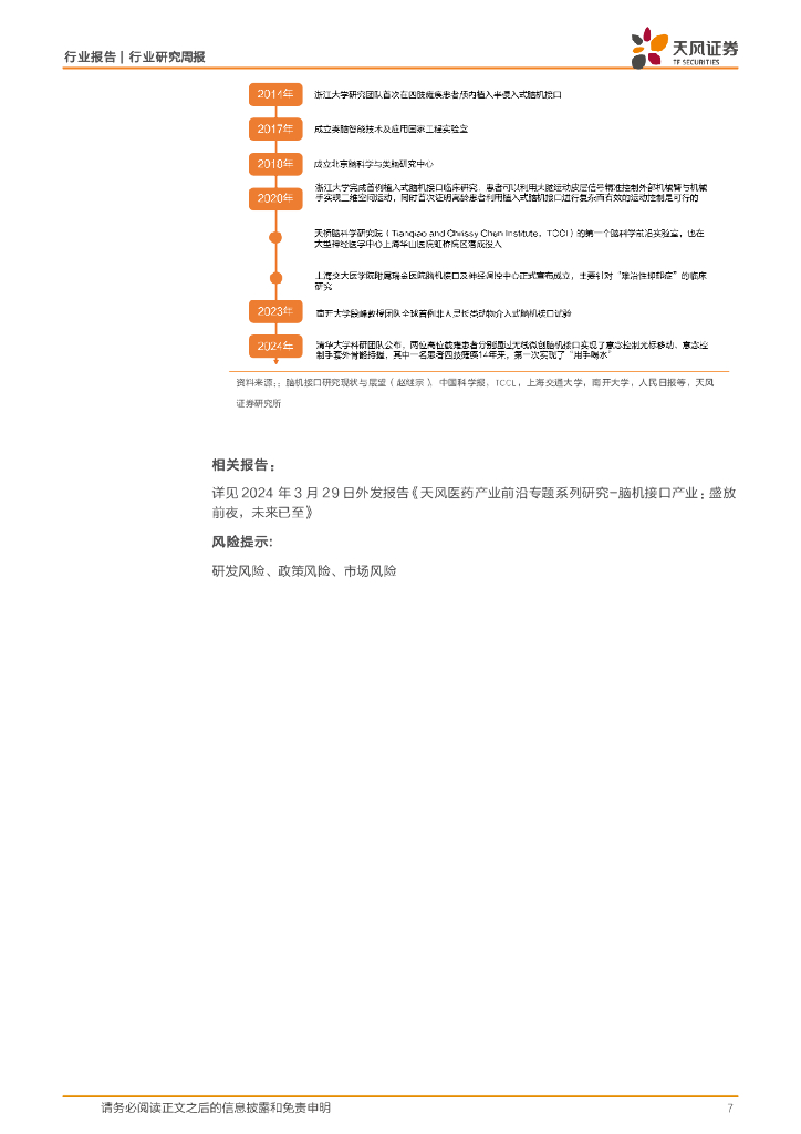 天风证券：医药生物行业研究周报：积极关注脑机接口作为医药新质生产力的主题投资机会_第7页