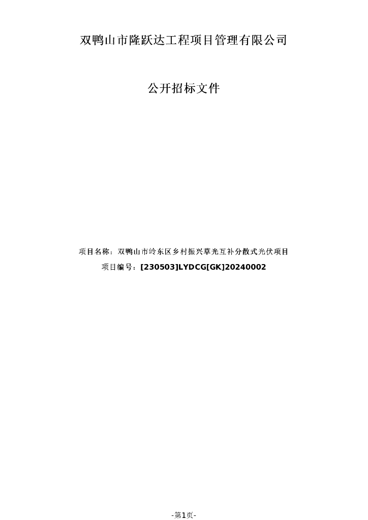 双鸭山市隆跃达工程项目管理有限公司公开招标文件
