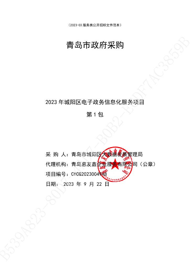 数字政府-青岛市城阳区2023年城阳区电子政务信息化服务项目招标文件