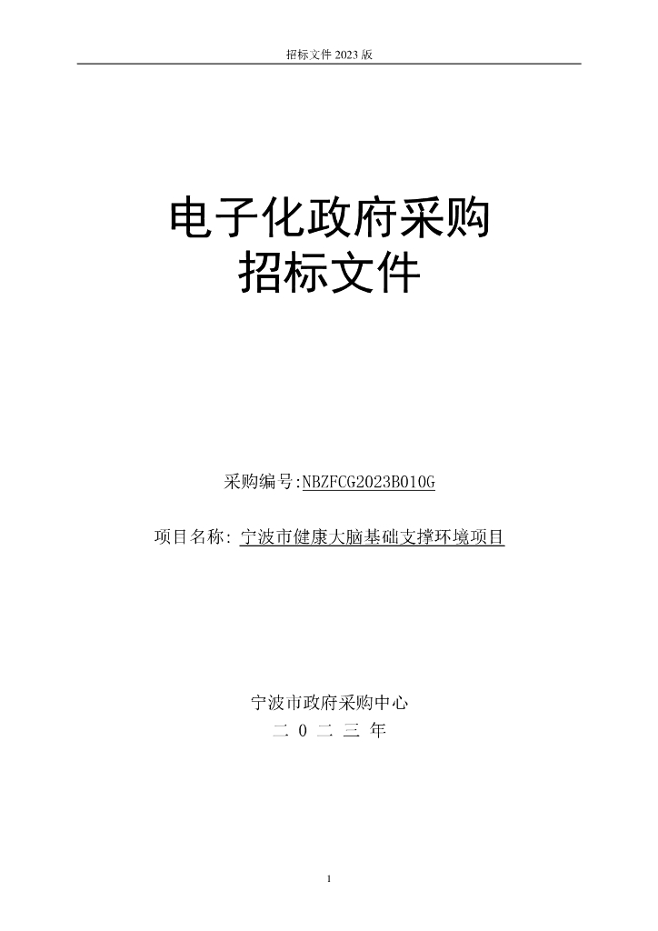 宁波市健康大脑基础支撑环境项目招标文件
