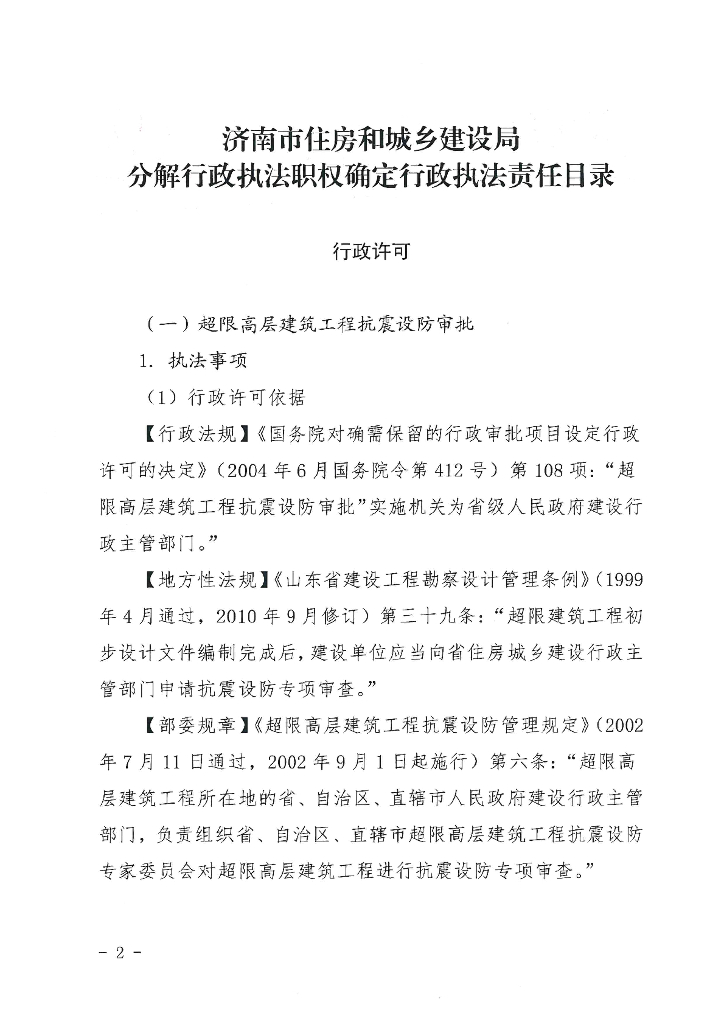 济南市住房和城乡建设局分解行政执法职权确定行政执法责任目录