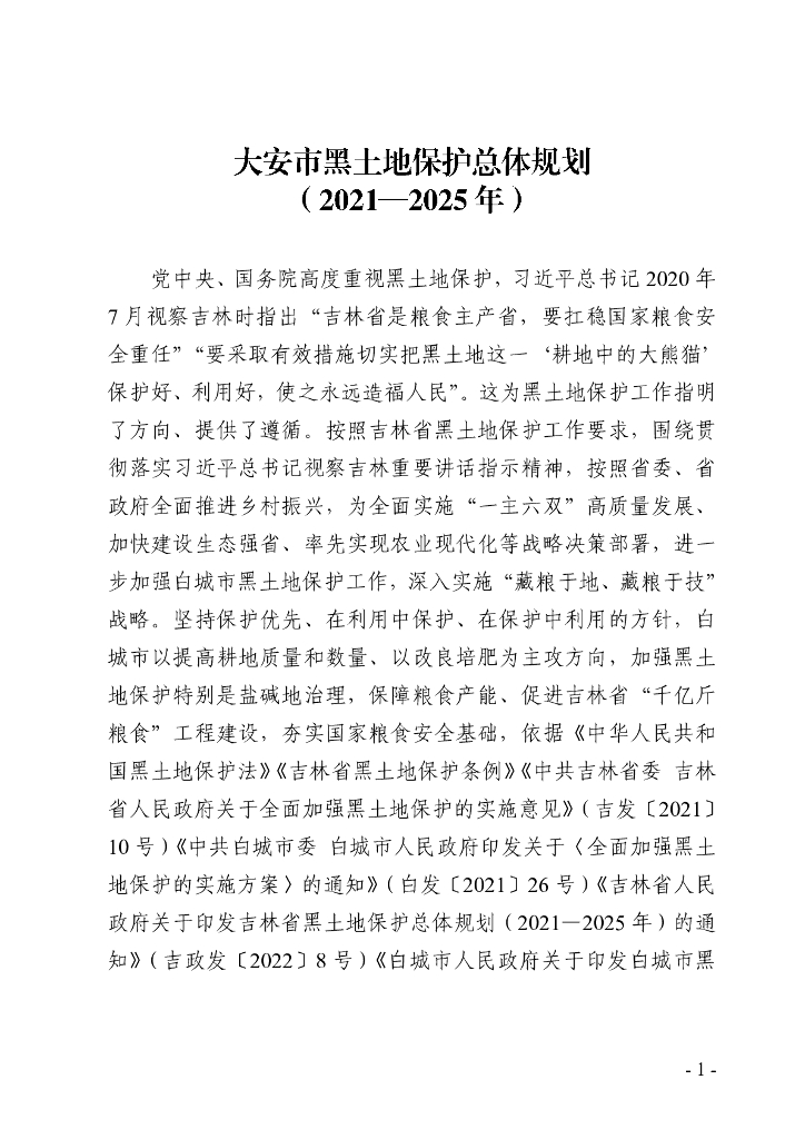 大安市黑土地保护总体规划（2021-2025年）