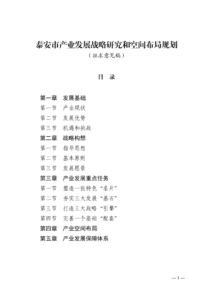 泰安市产业发展战略研究和空间布局规划（征求意见稿）
