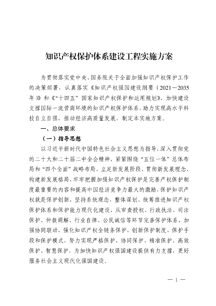 知识产权保护体系建设工程实施方案