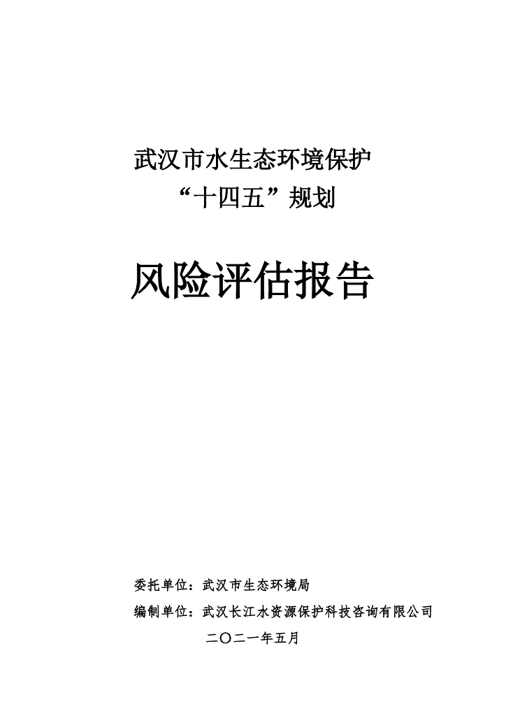 武汉市水生态环境保护“十四五”规划 风险评估报告
