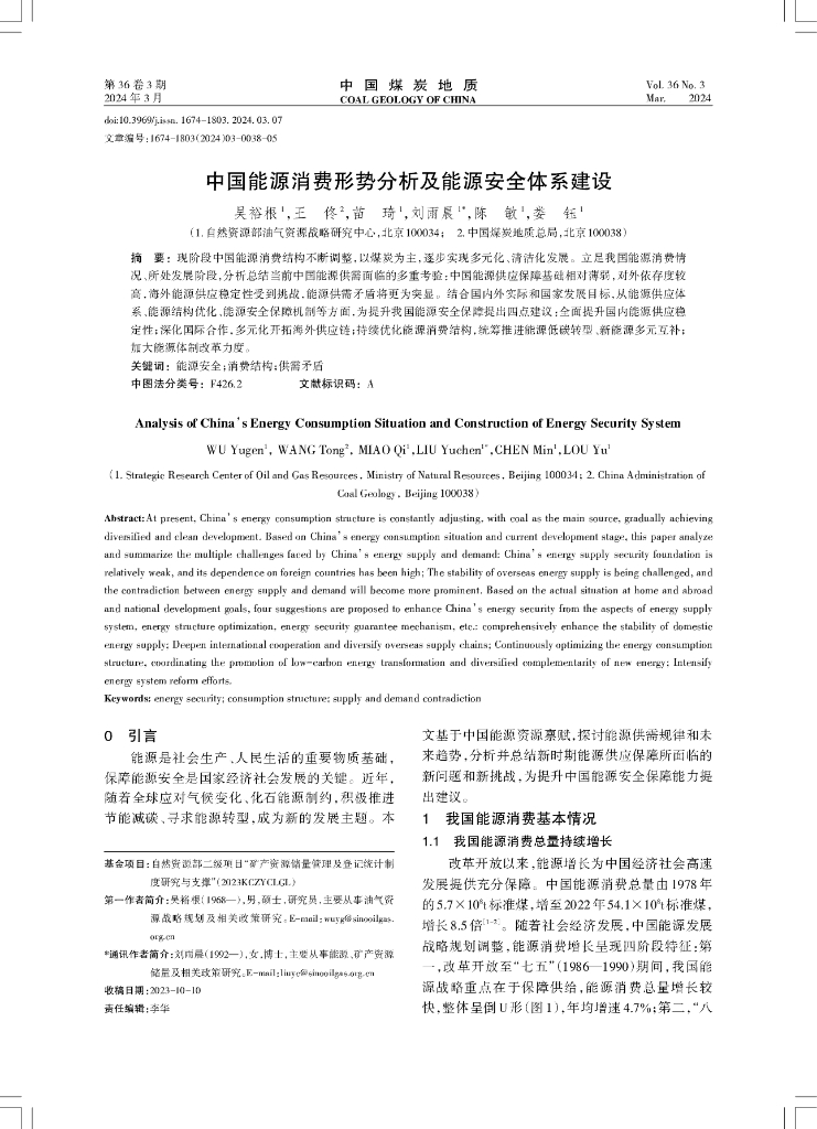 中国能源消费形势分析及能源安全体系建设