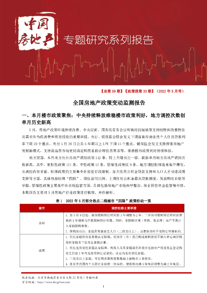 中国房地产专题研究：全国房地产政策变动监测报告