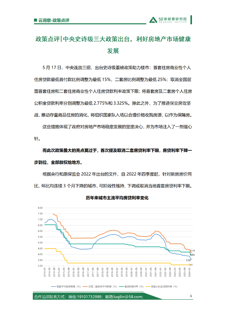 58安居客研究院：政策点评：中央史诗级三大政策出台，利好房地产市场健康发展
