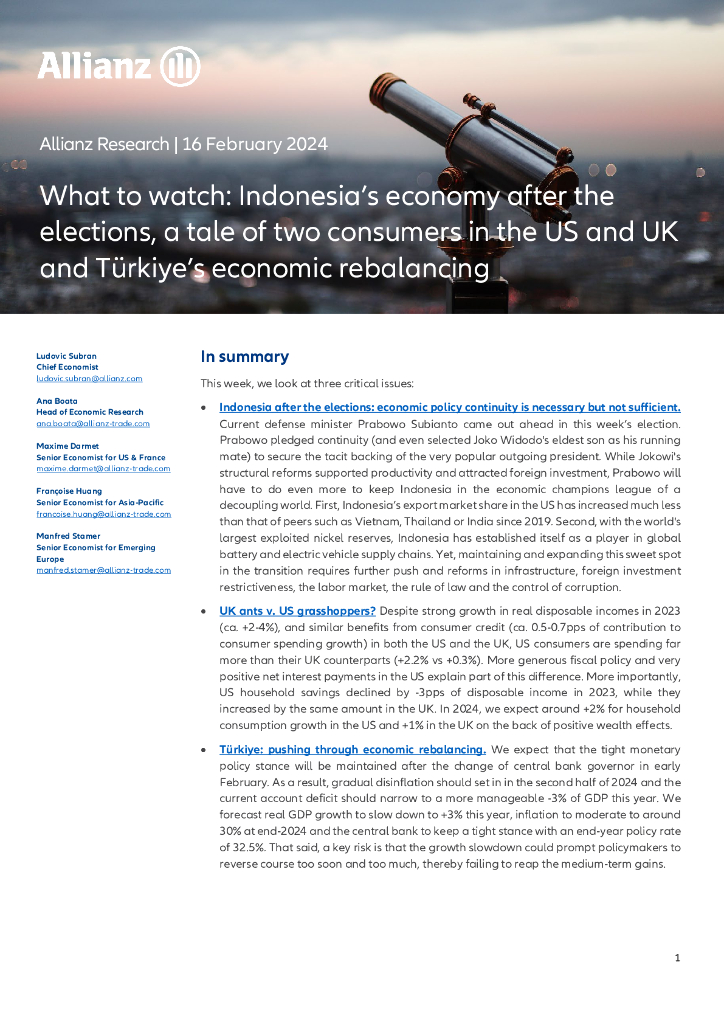 Allianz安联：2024印尼大选后的经济，美国和英国两个消费者的故事，以及土耳其的经济再平衡（英文版）