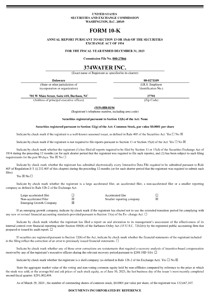 374Water Inc.（SCWO）2023财年年度报告（英文版）