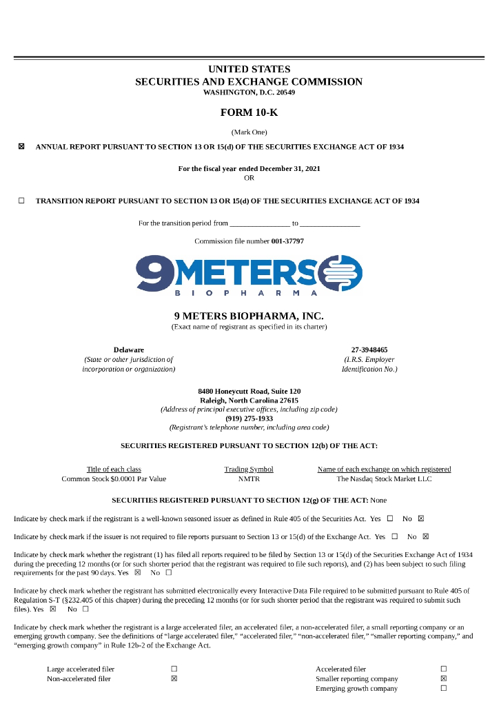 9 Meters Biopharma, Inc.（NMTR）2021财年年度报告（英文版）