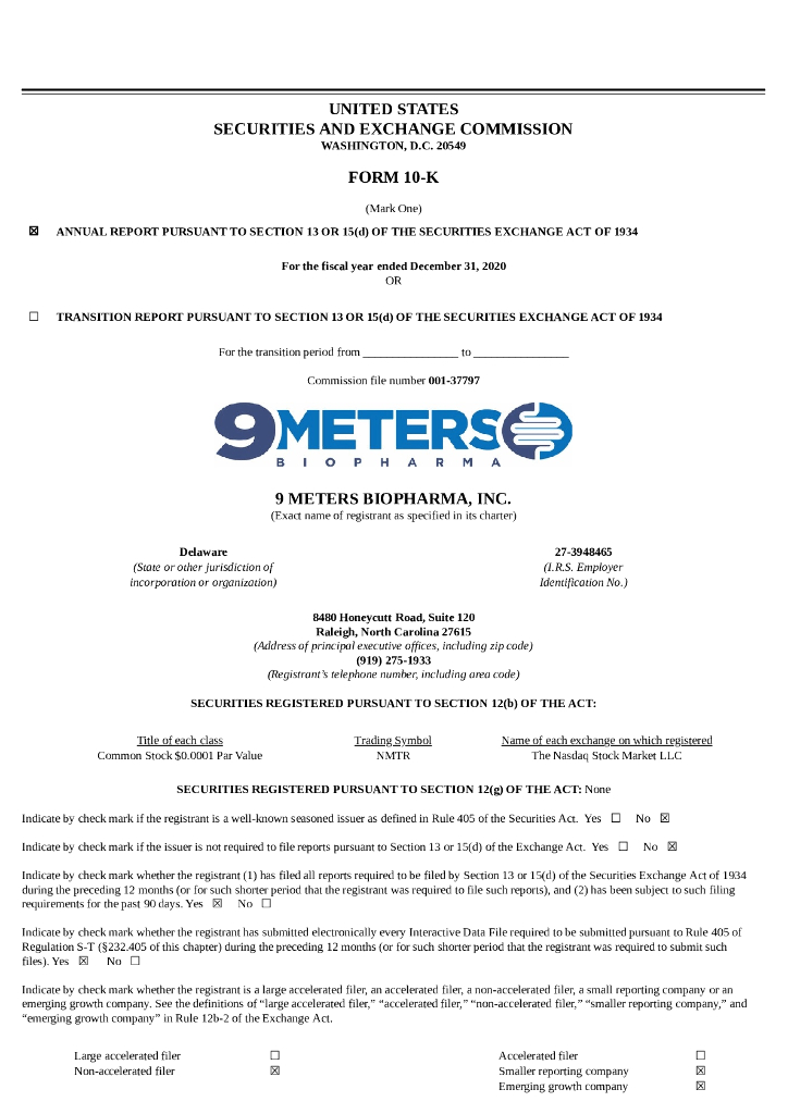 9 Meters Biopharma, Inc.（NMTR）2020财年年度报告（英文版）