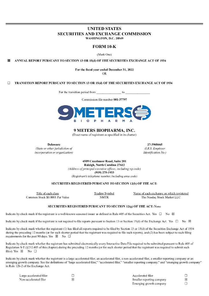9 Meters Biopharma, Inc.（NMTR）2022财年年度报告（英文版）