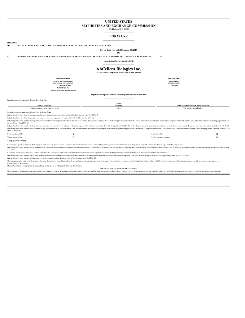 AbCellera Biologics Inc.（ABCL）2023财年年度报告（英文版）