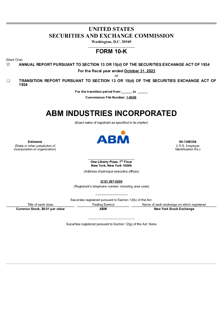 ABM Industries, Inc.（ABM）2023财年年度报告（英文版）