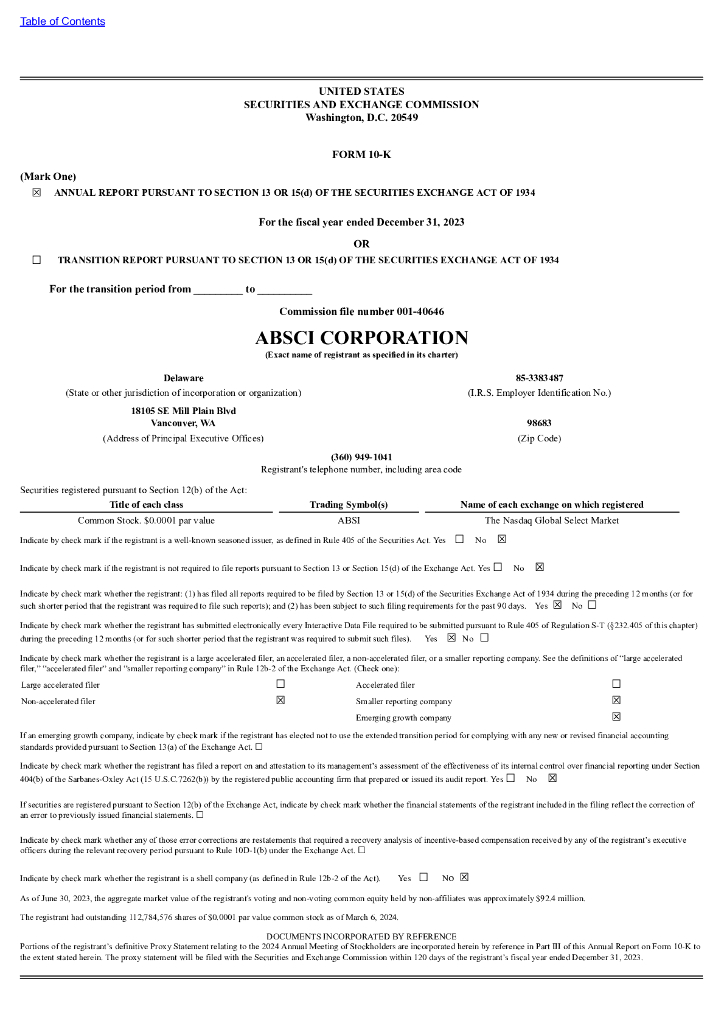 Absci Corporation（ABSI）2023财年年度报告（英文版）