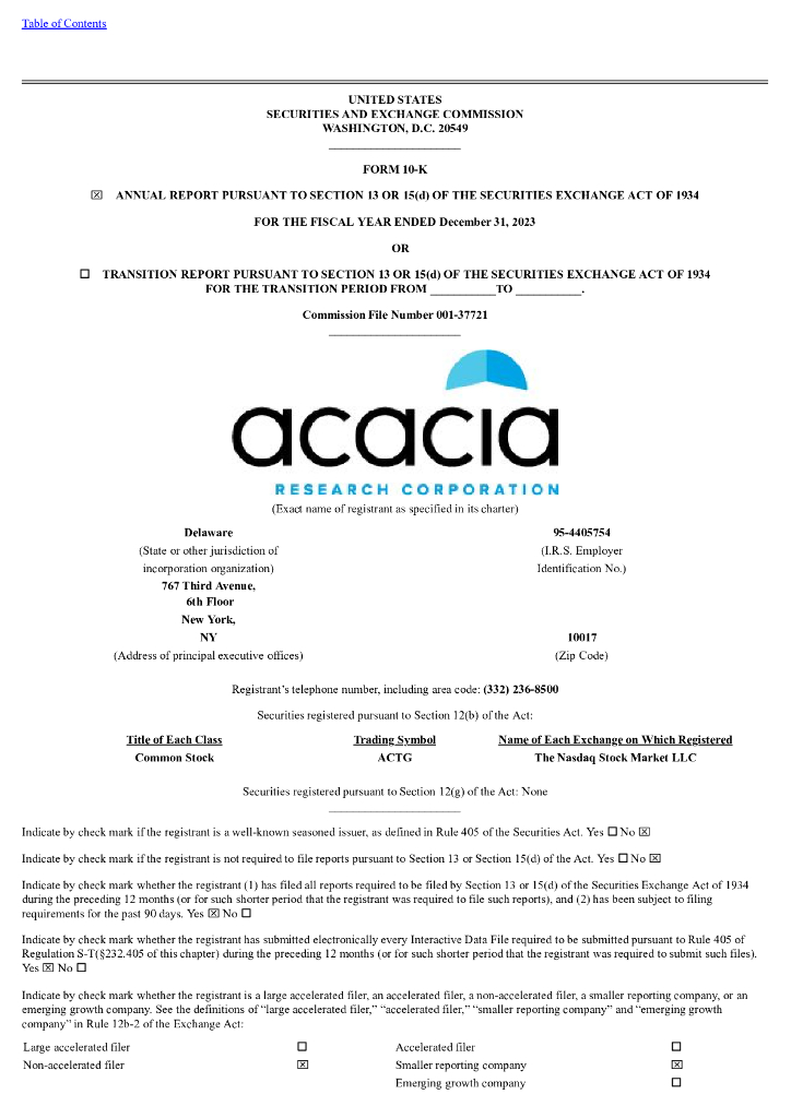 Acacia Research Corporation（ACTG）2023财年年度报告（英文版）