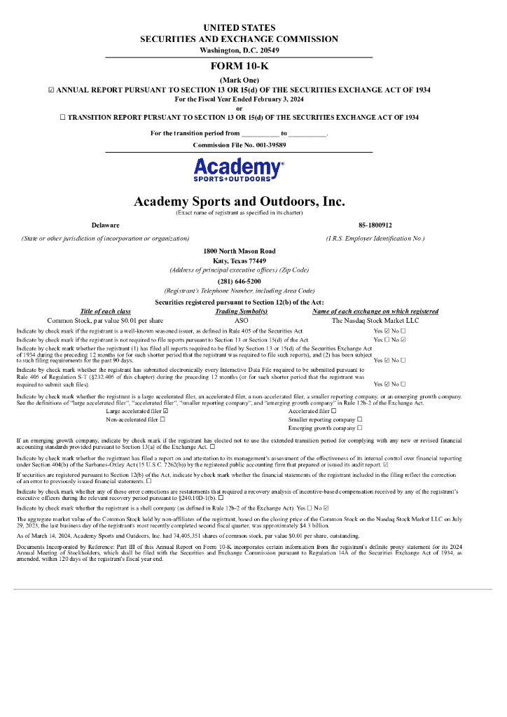 Academy Sports + Outdoors（ASO）2023财年年度报告（英文版）